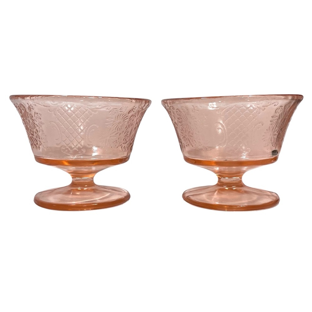 Vintage 1930s Normandie Bouquet Lattice Federal Glass Set of 2 Sherbet